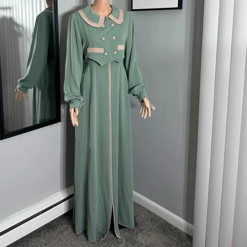 Crepe Abaya - Elegant Long Dress with Button Detailing and Peter Pan Collar