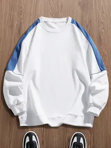 Men's Classic Patchwork Crew Neck Long Sleeve Casual Top, Comfortable Fashion Design, Perfect for Spring & Fall Seasons