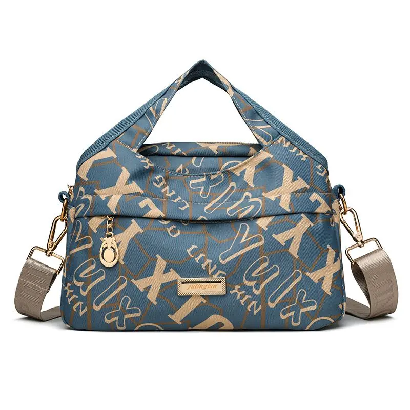 High Quality Nylon Women's Tote , Chic Letter Print Multi-way Hand Shoulder & Crossbody Everyday  for Ladies bowl purse snap lock bag