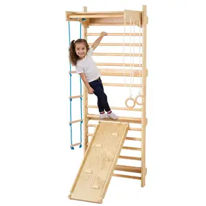 VEVOR Swedish Ladder Wall Gym, 10 - Level Wooden Indoor Playground Climbing Toys, 220 lbs Load Capacity Swedish Wall Ladder for Kids and Adults, Pine Wood Swedish Climbing Wall Bars, Natural Wood ColorVEVOR Super Brand Day