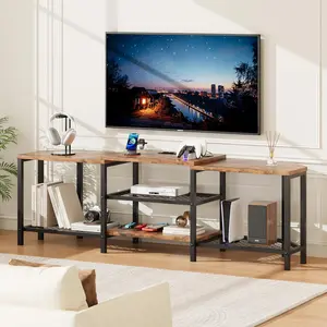 67 Inch Large TV Stand with LED Lights for 55/65/75 Inch TV, Corner Entertainment Center with Power Outlets, 4 Open Storage Shelves, Media Console for Living Room, Bedroom