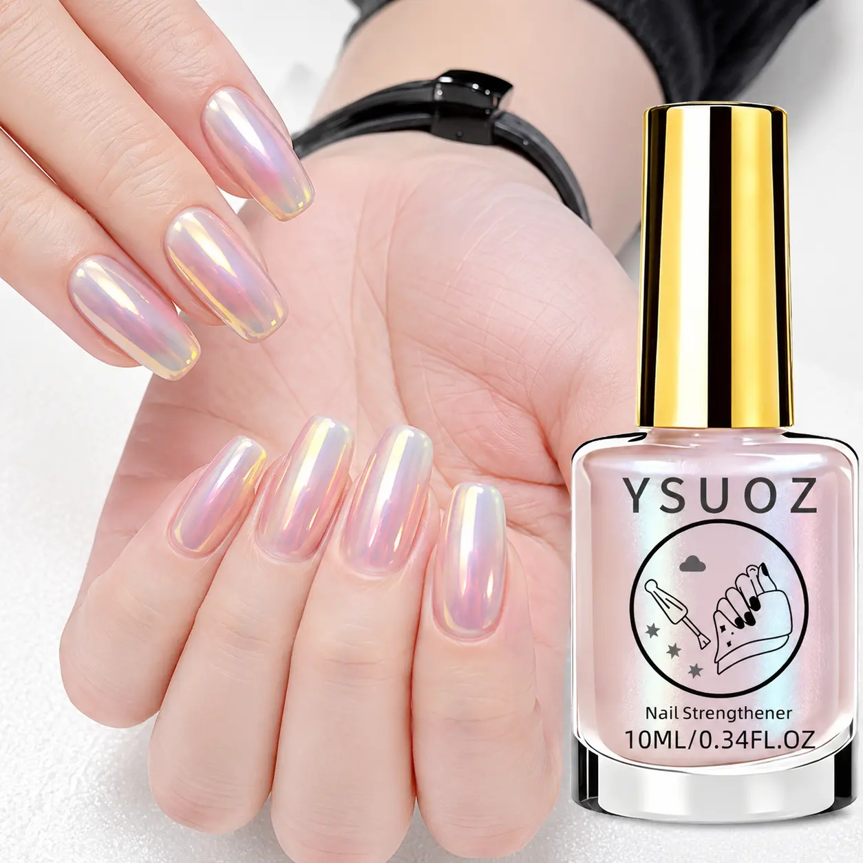 Aurora Nude Nail Polish has a smooth texture and is versatile. It strengthens nails, is easy to apply, and features a quick-drying formula that doesn’t require a UV lamp, resulting in a glossy, translucent finish.