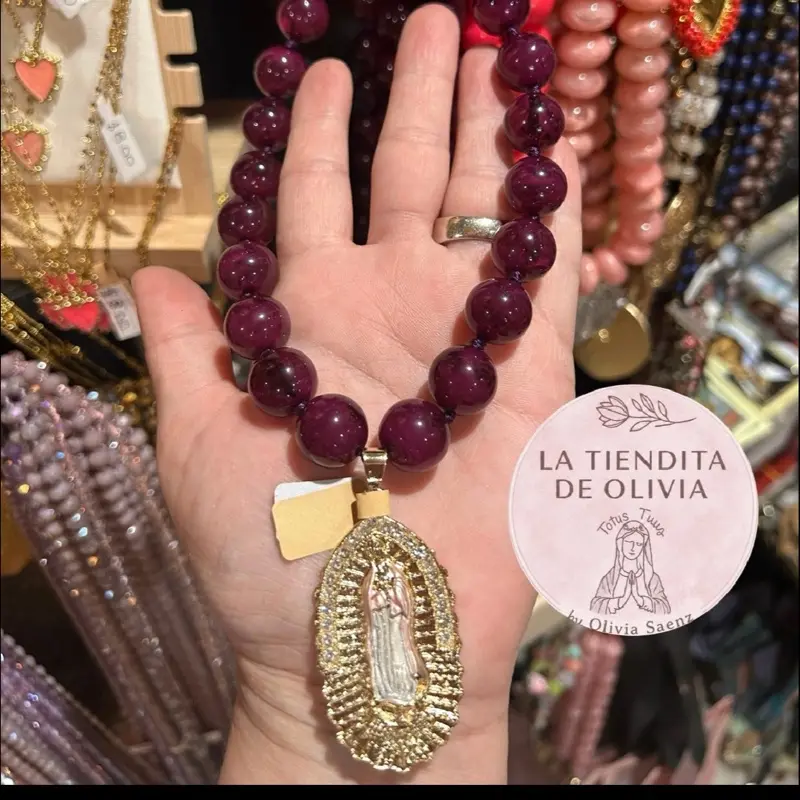 Virgencita de Guadalupe 20" Long Necklace  Medalla en Oro Laminado