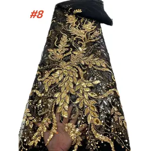 French African 3D Lace Fabric with Beads, High-Quality Embroidery Wedding Dress Material, Nigerian Eyelet Lace for Women