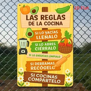 Spanish "Las Reglas De La Cocina" Metal Tin Sign – Vintage Kitchen Rules Wall Decor – Rustic Farmhouse Art for Home, Restaurant & Dining Room – 8x12 Inch