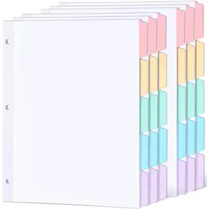 Blank Writable Binder Dividers with Multicolor Tabs, 3 Hole Punch Dividers with Reinforced Edge for Letter Size, 6 Sets, 30 Dividers, 1/5 Cut Tabs