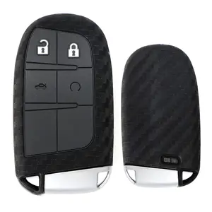 iJDMTOY Carbon Fiber Pattern Soft Silicone Key Fob Cover For Charger Challenger Durango Dart, Grand Cherokee, Renegade, 200 300 Keyless Fob (Black Twill Weave)