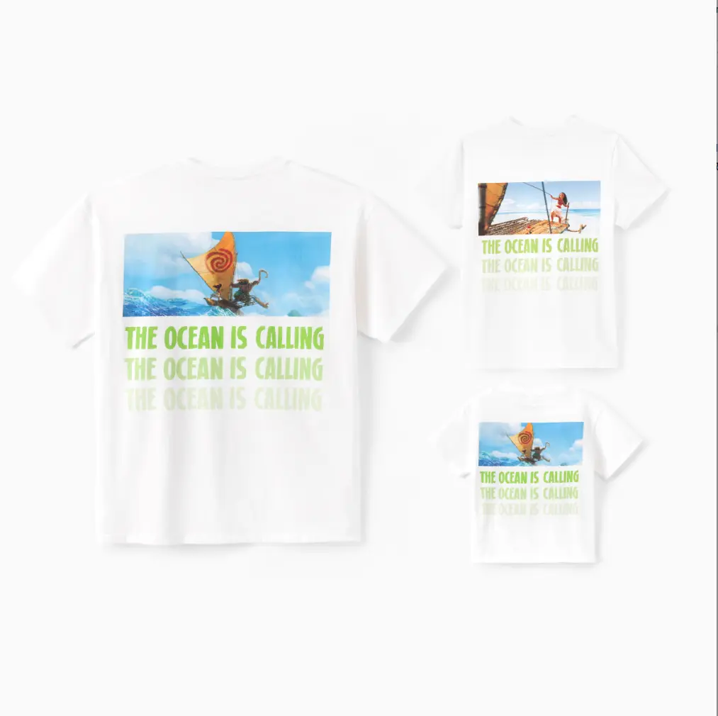 Moana Matching Family T Shirts The Ocean Is Calling Graphic Tees Short Sleeve White Crewneck Casual Tops for Mom Dad Kids