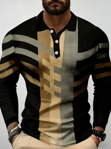 Men's fashionable casual sports Polo shirt - easy to maintain, clothing fabric - fashionable button up collar, suitable for casual all season wear Long Sleeve Menswear