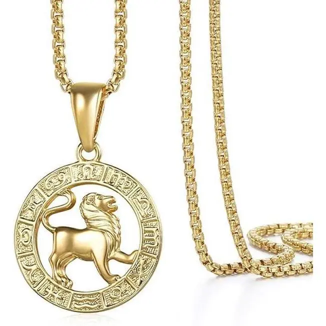 FLORIDECO Personalized Zodiac Glowing Stars Necklace - Unisex Astro Jewelry with Glowing Constellation Star Sign Pendant, 22" Box Chain, Link-Plated Metal, Durability, Sturdy and Stylish Chains, Ideal for Anniversary Gifts Leo To Aries,summerwins
