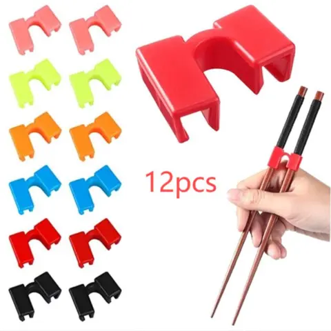 Random Color Chopstick Training Connector, 12pcs/set Reusable Training Chopstick Hinge Connector, Chopstick Assistant for Beginners, Kitchen Utensils Tableware, Kitchenware