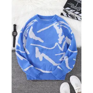 Men's Pop Art Print Drop Shoulder Sweater, Regular Fit Casual Colorblock Long Sleeve Round Neck Jumper Knitted Pullover For Fall, Fashion Men's Knitwear For Daily Wear