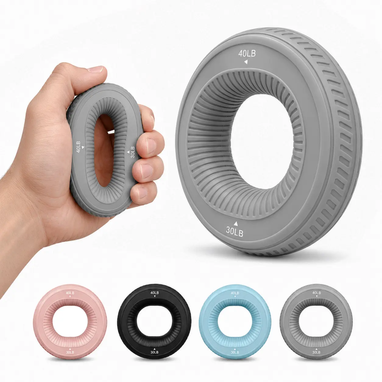 Silicone Hand Grip Strengthener Ring, Dual-Resistance Compact 1-Piece Exerciser with 30LB/40LB Grip Orientations for Daily Training, Desk Breaks, Sports & Outdoor Fitness Use, 1pc