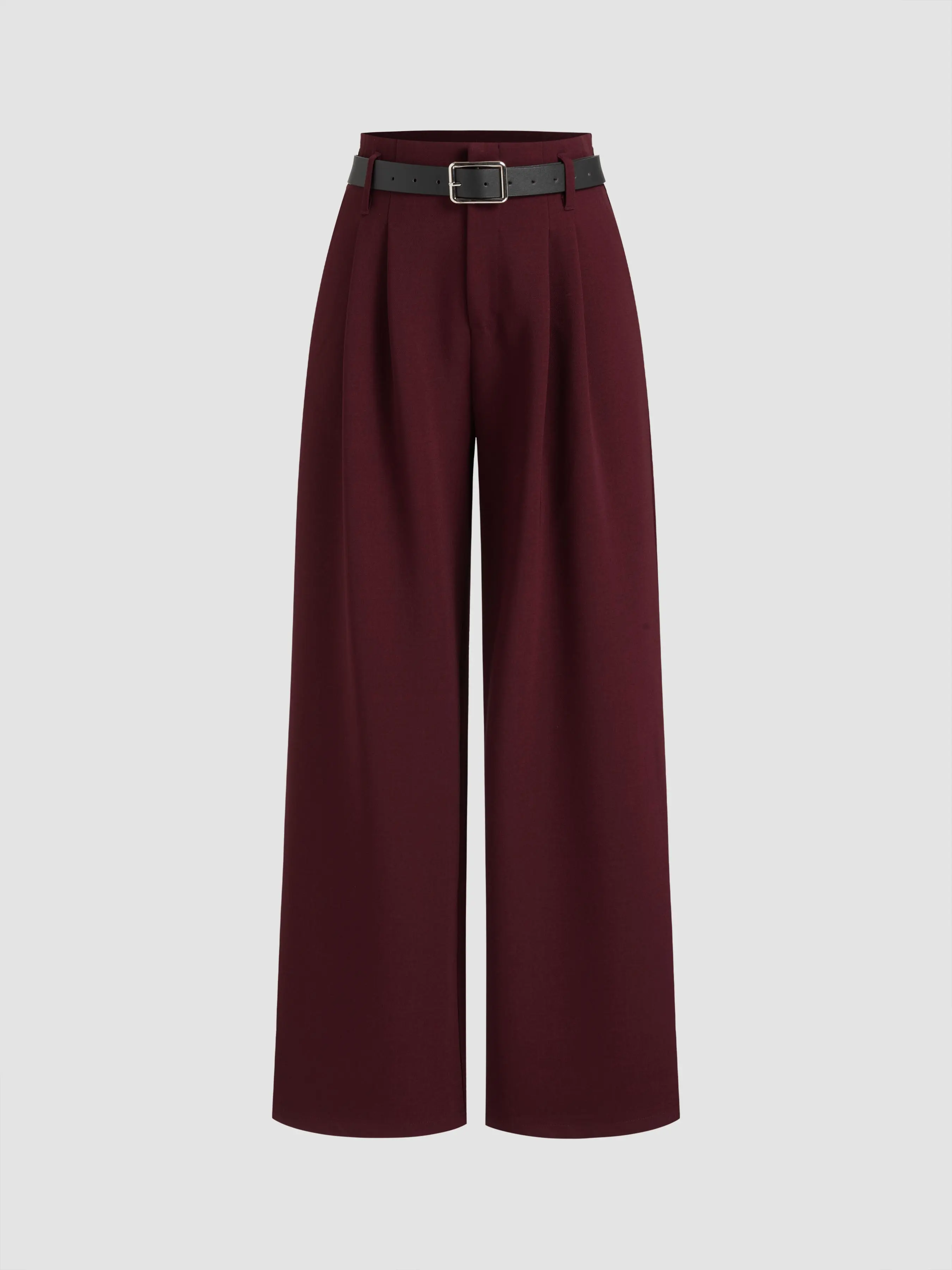 Cider Mid Rise Plicated Wide Leg Trousers With Two Belts