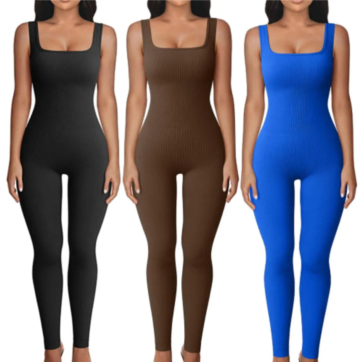 Arsoxy Women's Yoga Ribbed Jumpsuits - Sleeveless Tank Top Rompers for Gym Workouts