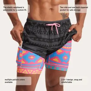 2 In 1 Stretch Gym Shorts Men Lightweight Quick Dry Polyester Breathable Workout Training Running Fitness Casual Sports Active Men With Phone Pocket Drawstring Athletic Wear