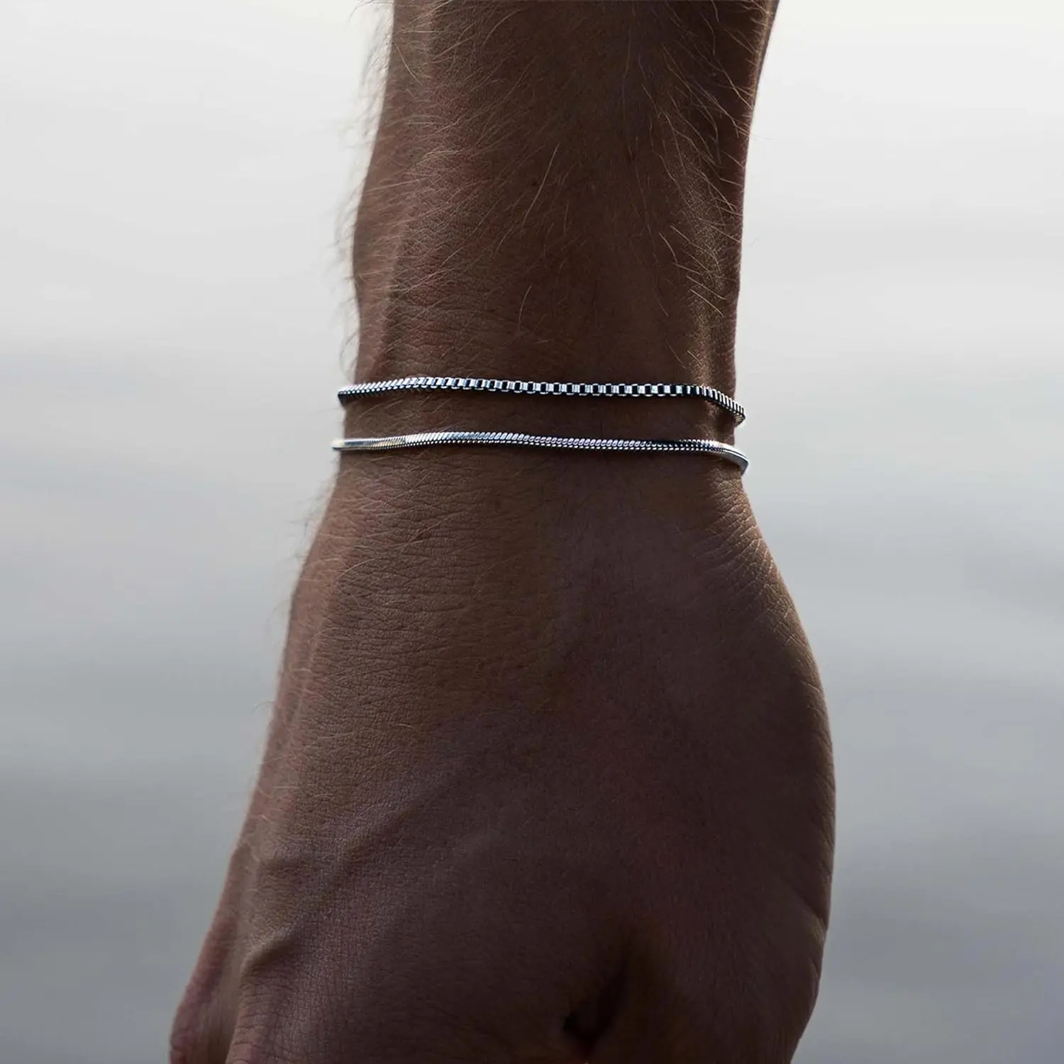 FREEKISS Layered Bracelet For Men Boys Sterling Men Bracelet Dainty Set 2mm Snake Box Chain Link Braclets 6.5-9 Inch Silver Gift For Men Boys  For Christmas Stack homeessentials