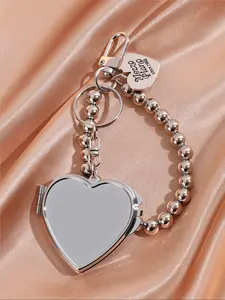 Mini Heart-Shaped Dual-Sided Makeup Mirror, Travel Hand Mirror, Fashionable Women's Accessory, Versatile Daily Use Bag Charm, Trendy Style, Fashionable Alloy Keychain, Trendy Cute Keychain
