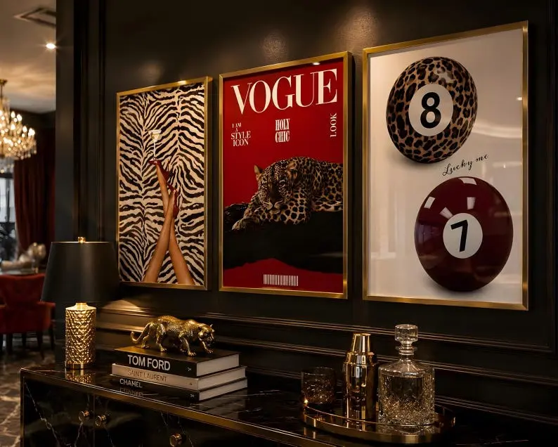 Set of 3 Leopard Print Vogue Inspired Gallery Wall Art, Glam Maximalist Posters Set of 3 Leopard Print Vogue Inspired Gallery Wall Art, Glam Maximalist Posters