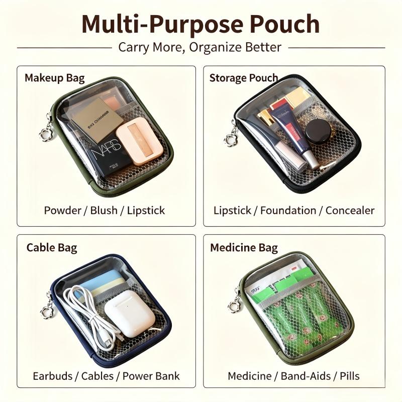 Women's Plain Polyester Mini Makeup Pouch - Single Pack, Compartmentalized Organizer with Zipper, Portable for Lipstick & Essentials, Ideal for Air Travel & Everyday Use, Stylish Functional Makeup Bag Gift