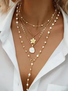 Women's Shell Pearl Flower Necklace Set, Elegant Jewelry Gift for Women, Perfect for Daily Wear & Special Occasions