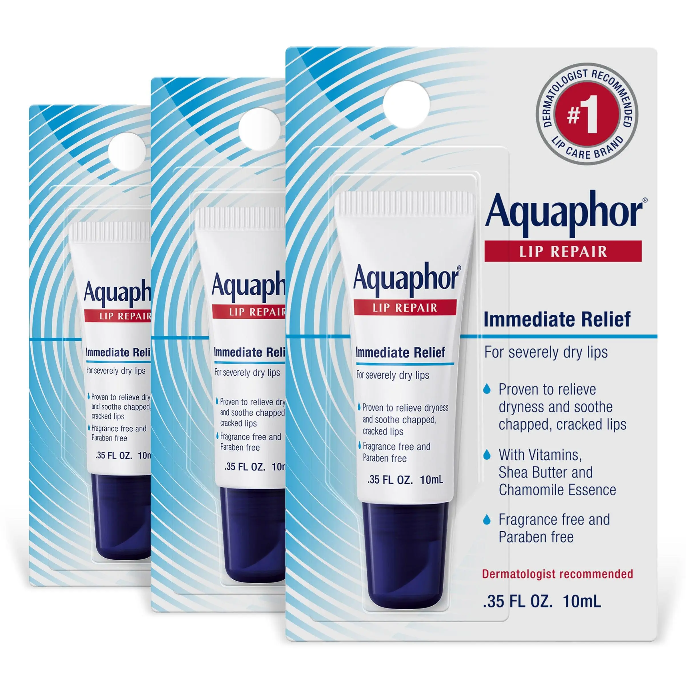 Aquaphor Lip Repair Ointment Moisturizing Lip Balm for Dry and Chapped Lips, 0.35 Fl Oz, Pack of 3 Aquaphor Lip Repair Ointment Moisturizing Lip Balm for Dry and Chapped Lips, 0.35 Fl Oz, Pack of 3