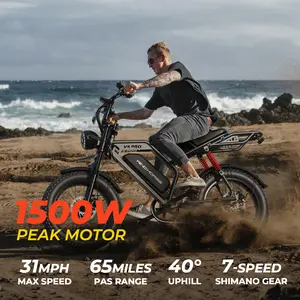 Windhorse V8 Pro Electric Bike for Adults, 20" Fat Tire EBike 31MPH, 65Miles PAS Range, 1500W Peak Motor Electric Dirt Bike with Long Seat, Rear Rack, 48V 15.6AH Battery All-Terrain Electric Mountain Bike for Off-Road Electric bmx, UL2849 Certified