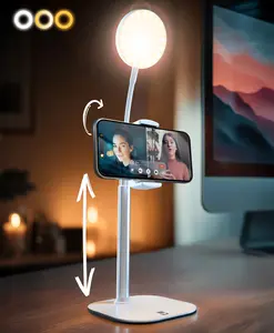 LED Ring Light Tripod Phone Holder for Zoom Video Recording, Makeup, Live Stream, Calls. Portable 9-14" Adjustable Phone Stand with Light for Content Creator