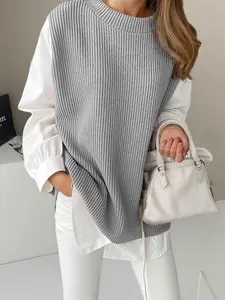 Women's Feminine Colorblock Patchwork 2 IN 1 Sweatshirt, Casual Long Sleeve Round Neck Pullover for Fall & Winter, Ladies Clothes for Daily Wear, Womenswear