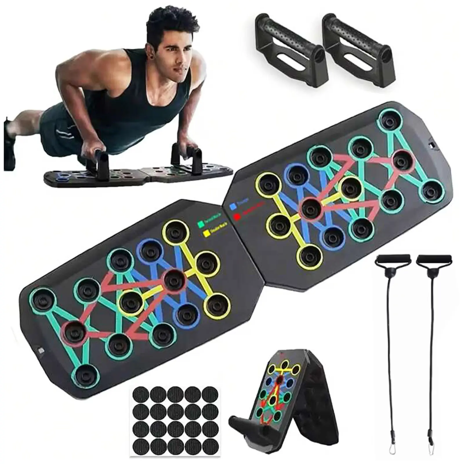 Ergonomic Push Up Board - Functional Home Workout Equipment, ABS Material, 660lb High Load Cap., Foldable, Versatile for Chest/Shoulder Strength Enhancement, Ideal for Fitness Enthusiasts, Supports Wide Range of Exercises