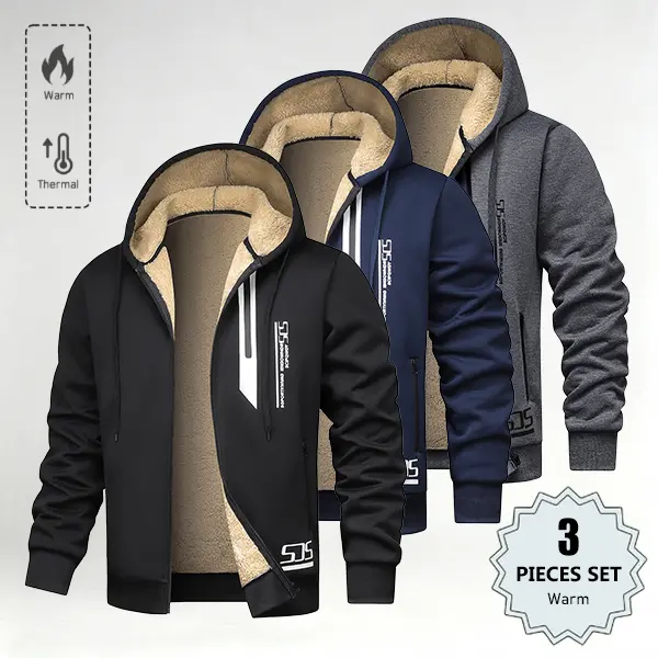 Men’s winter fleece hooded sweatshirt, available individually or in multi-pack options; full-zip long-sleeve hoodie in multiple colors, windproof, loose fit, warm everyday outdoor outerwear