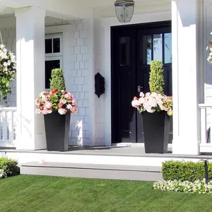 Black 22.5 Inch Tall Rectangular Planters Set of 2 Large Modern Plant Pots with Drainage Holes & Water Level Monitor for Indoor and Outdoor Use Decorative Flower Garden