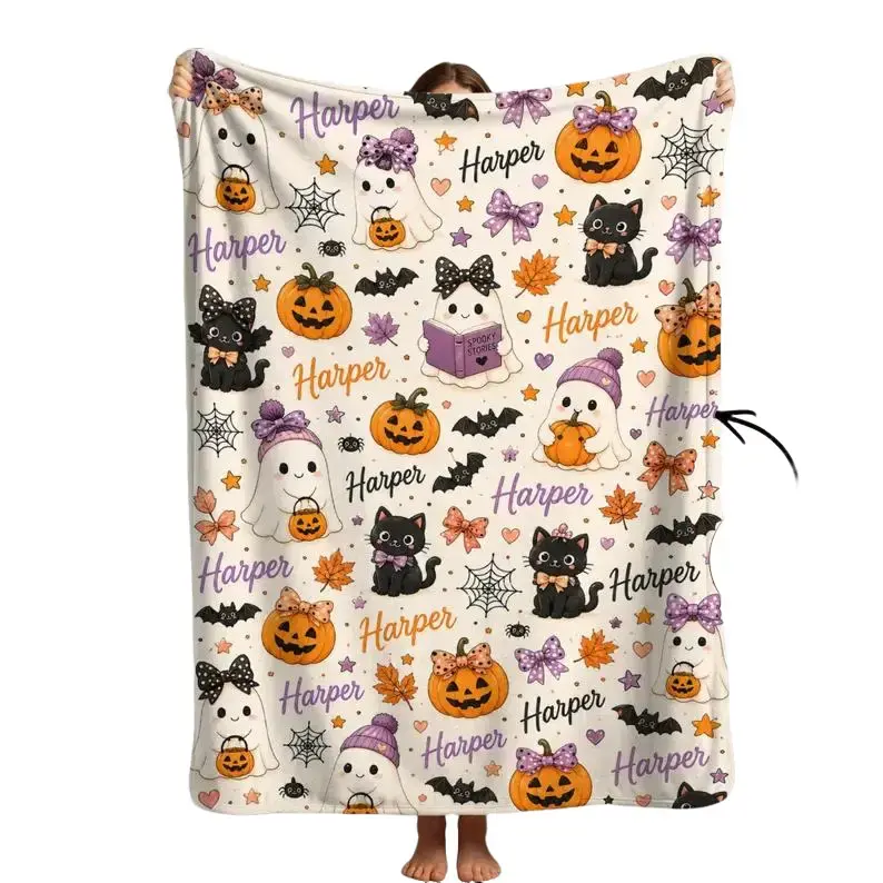 Personalized Halloween Blanket, Kids Halloween Blanket, personalized pumpkin baby blanket, Custom Halloween Blanket, Halloween Name Blanket
