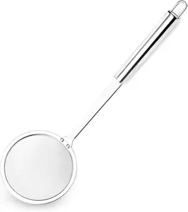 Stainless Steel Fat Skimmer Spoon - Fine Mesh Food Strainer for Grease, Gravy and Foam, Japanese Hot Pot Skimmer with Long Handle Kitchen Sturdy Utensil Holes
