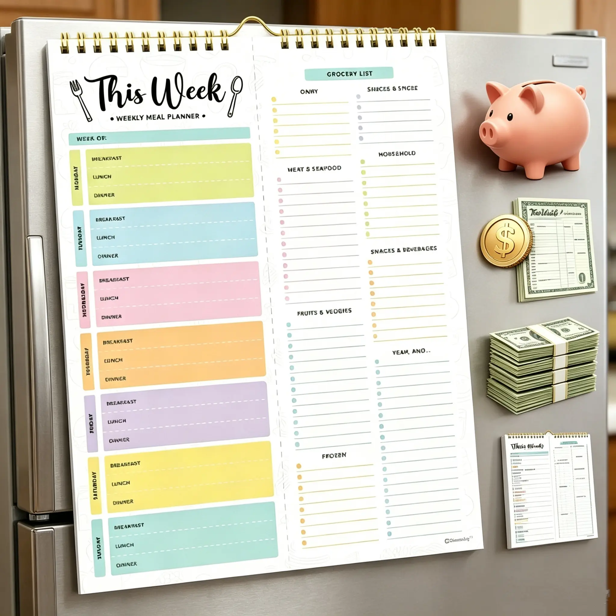 Upgraded Weekly Meal Planner notebook with Grocery List,Magnetic Fridge Planner,52 Tear-Off Sheets,8.5 x 11 Inch Meal Prep Pad,Wall-Mountable Kitchen Planner with To-Do List and Daily Schedule For busy moms meal planningn
