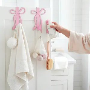 Bow Door Hooks Set, Door Organizer, Metal Durable Door Hangers, Cute Bow Design Room Decor Accessories, Suitable for Cabinets Living Room Bathroom Bedroom Kitchen