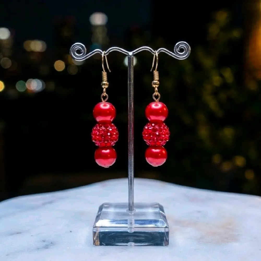 Stardust Scarlet Dangles - Bold Celestial Design with Micro-Crystal Focal Bead & Gold Hooks for Day to Night Wear simple style jewelry
