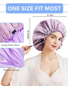 Shower Cap Extra Adjustable Shower Caps Women Double-Layer Waterproof Reusable Hair Cap Large Size Hair Cap