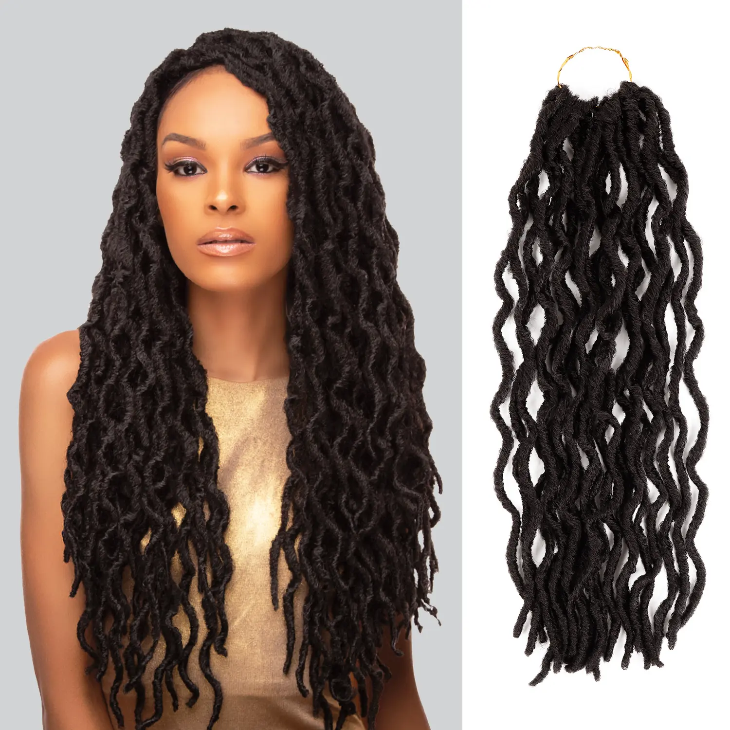 Authentic Wavy U Loc Crochet Braids, 18 Inch Pre-Styled Synthetic Faux Locs Hairpiece for Women, 6 Packs, Synthetic Hairpiece, Pre-Styled Braided Synthetic Costume Wigs