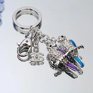 Keychain with Rhinestone Parrot Charm and Logo Pendant for Fashion Accessories