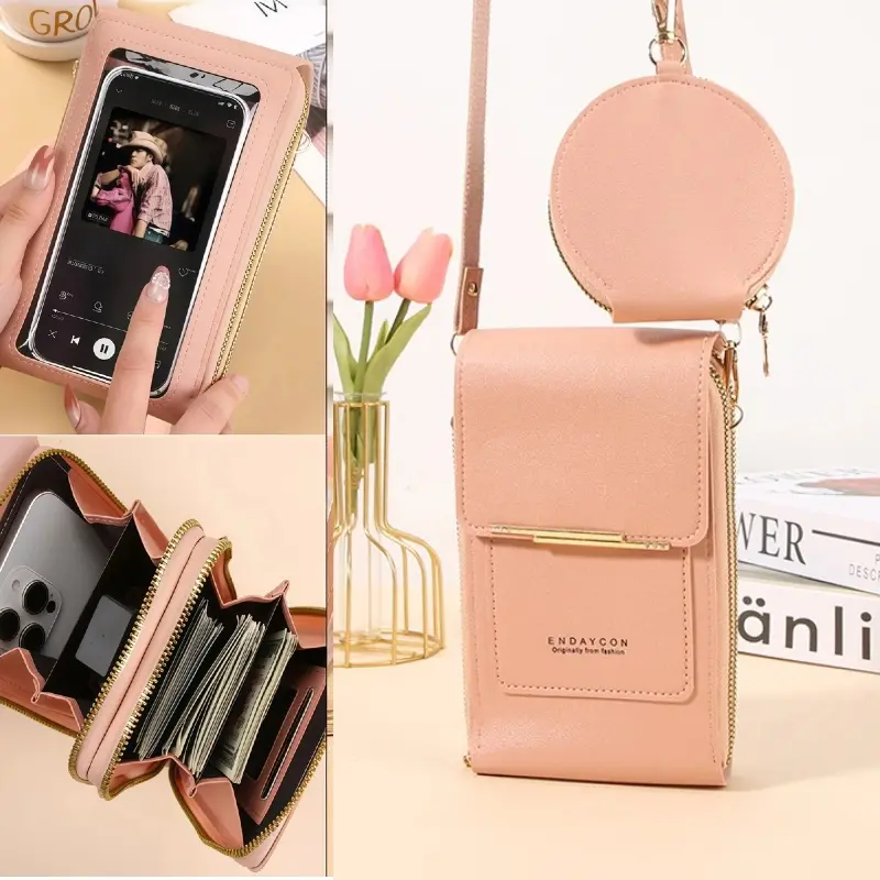 Women's PU Leather Crossbody Bag, Minimalist Touchscreen Phone Wallet with Detachable Pouch, 3-in-1 Convertible Shoulder Bag for Travel & Evening, Crossbody Bags For Women