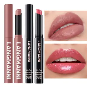 2pcs Matte Velvet & Shimmer Lipstick Set - Long-Lasting Waterproof Lip Gloss & Shimmering Lip Matte Lipstick Duo in Nude Pink & Berry Red Shades, Moisturizing Lip Glossy/Matte for, All Beige Types, Perfect Gift (Halloween/Christmas) Glittery Lip Gloss