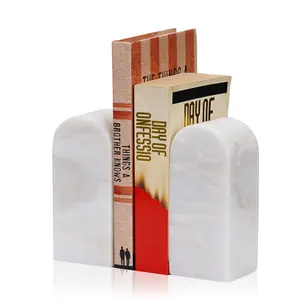 Koville Luxury Marble Bookends for Shelves, Book Ends for Heavy Books,Heavy Duty Book Holders, Triumphal Arch Bookends Bookshelf Decor for Movies/CDs/Video Games(Bianco Fiora)