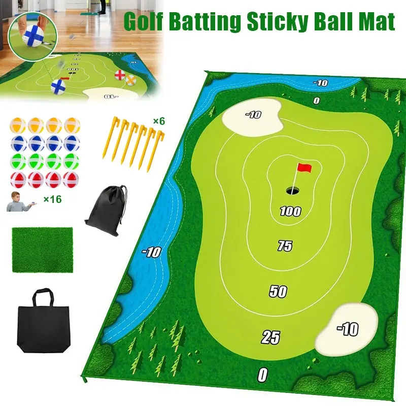 Golf Accessories Game Set, Golf Batting Sticky Ball Mat, Suitable for Home Golf Batting Practice, Golf Training Equipment for Indoor Outdoor, Golf Training Accessory, Golf Training Tool, with Storage Bag, Golf Balls, Golf Training Aids, Father's Day Gift