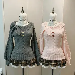 Autumn Winter Woman Korean Fashion Cute Pullover Sweet 2000s Sweater Elegant Oversize Knitwears Designer Aesthetic Chic Coquette