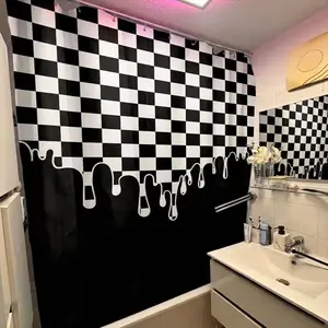 Modern Black and White Checkerboard Shower Curtain – Stylish Melting Drips Design for Trendy Bathrooms, Modern Bathroom Decor, Perfect for Year-Round Home Décor and Holiday Refresh – Elevate Your Space with Contemporary Geometric Art