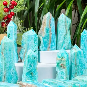 An elegant bohemian-style caribbean sodium calcium carbonate crystal tower| Natural turquoise decorative stone with vibrant green hues| Ideal for romantic ambiance and festive decor| Perfect gift for christmas, valentine's day, and graduation