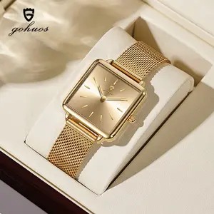 GOHUOS Square Fashion Ladies Watch Waterproof Stainless Steel Mesh Watch For Woman Elegant Women's Quartz Watches  Luxury wrist watch