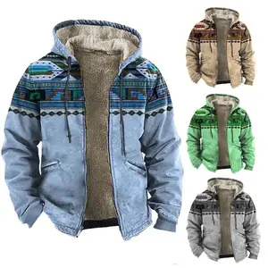 Men Jacket Cardigans Native Aztec Buffalo Coats Festival Printed Thick Outdoor Hunting Fleece Winter Casual Streetwear Clothing