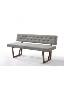 212 MAIN 63 in. Modern Upholstered Linen Blend Dining Bench, Gray & Brown, Seats 2, Requires Some Assembly